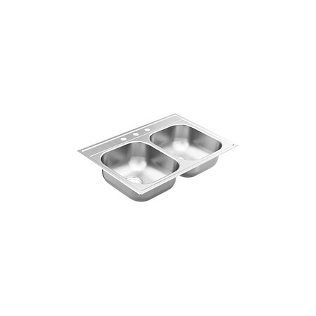 Moen 33"X22" Stainless Steel 20 Gauge Double Bowl Drop In Sink GS202153BQ
